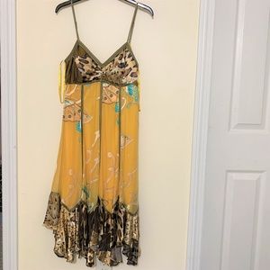 Cache Casual Dress-A-line.  Yellow Animal print